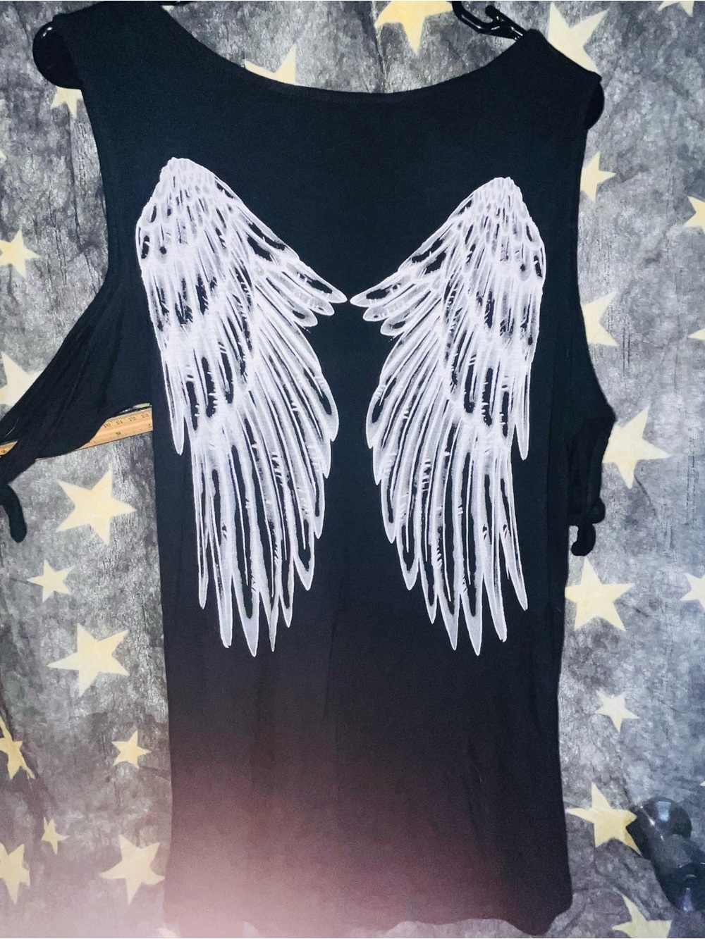 Hot Topic Black Tank Top with White Angel Wing Graphic